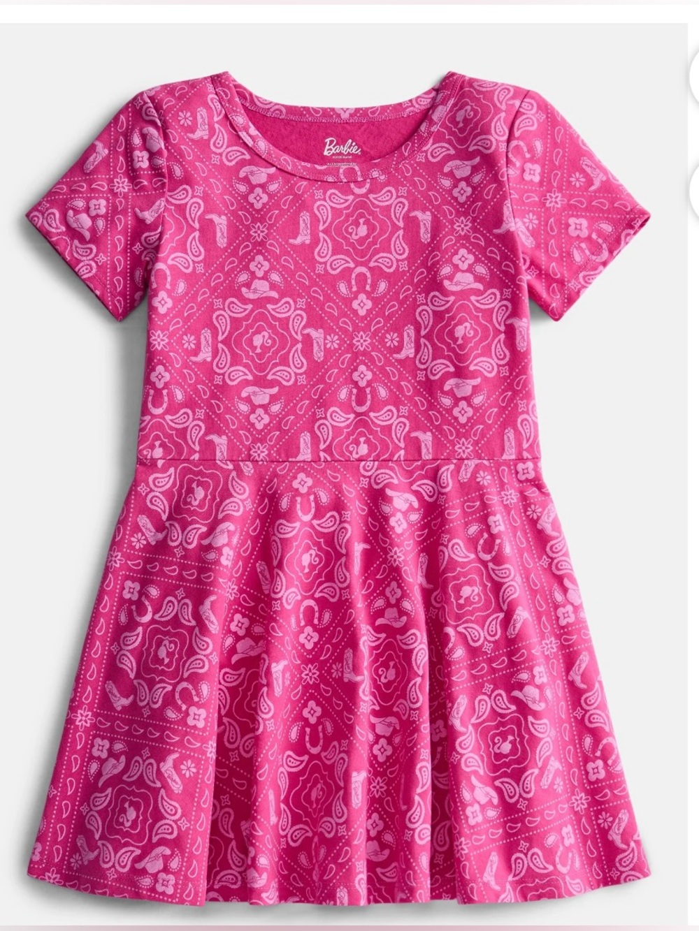 NWT Barbie Girls Pink Western Print Skater Dress Size 8